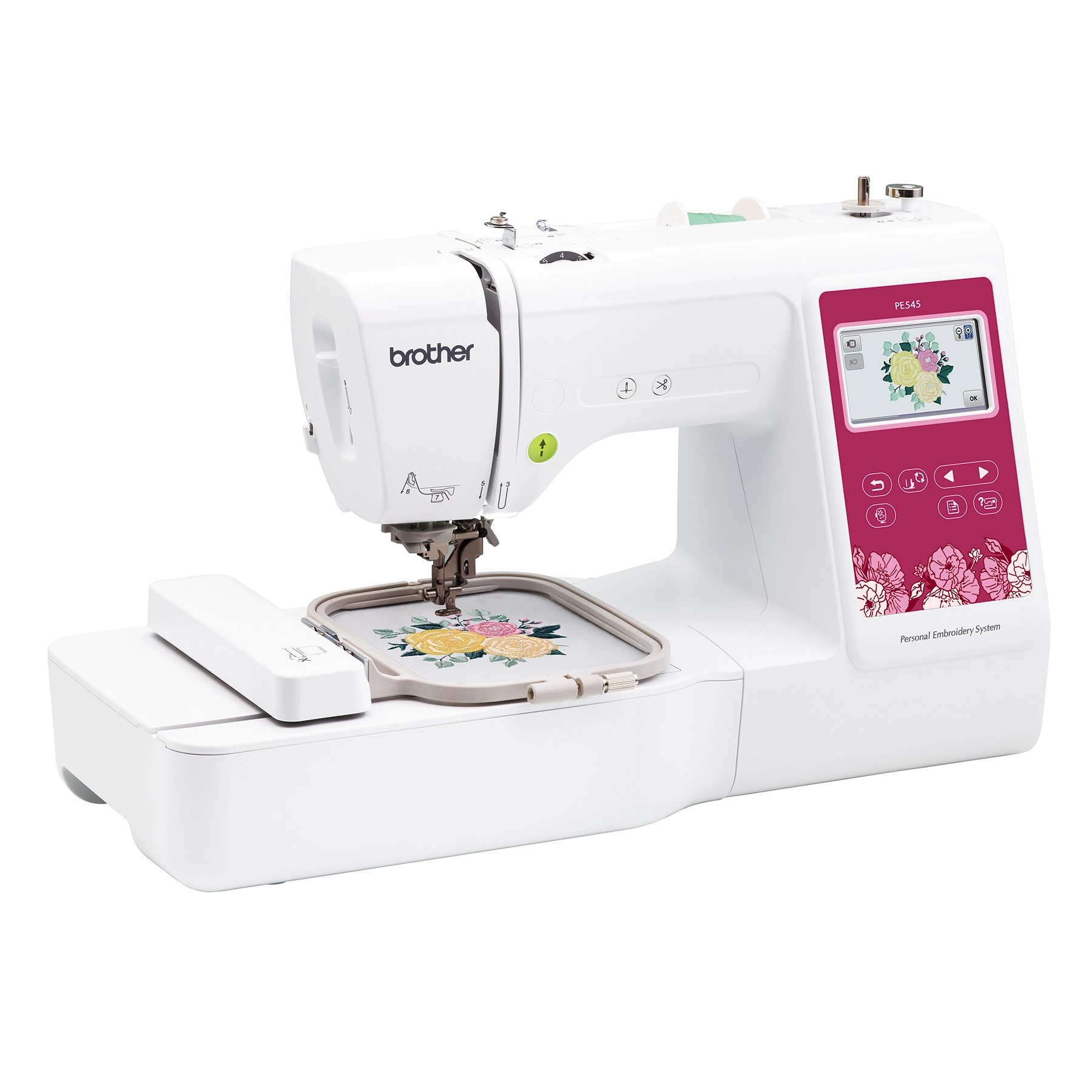 Brother PE545 embroidery machine with a floral design